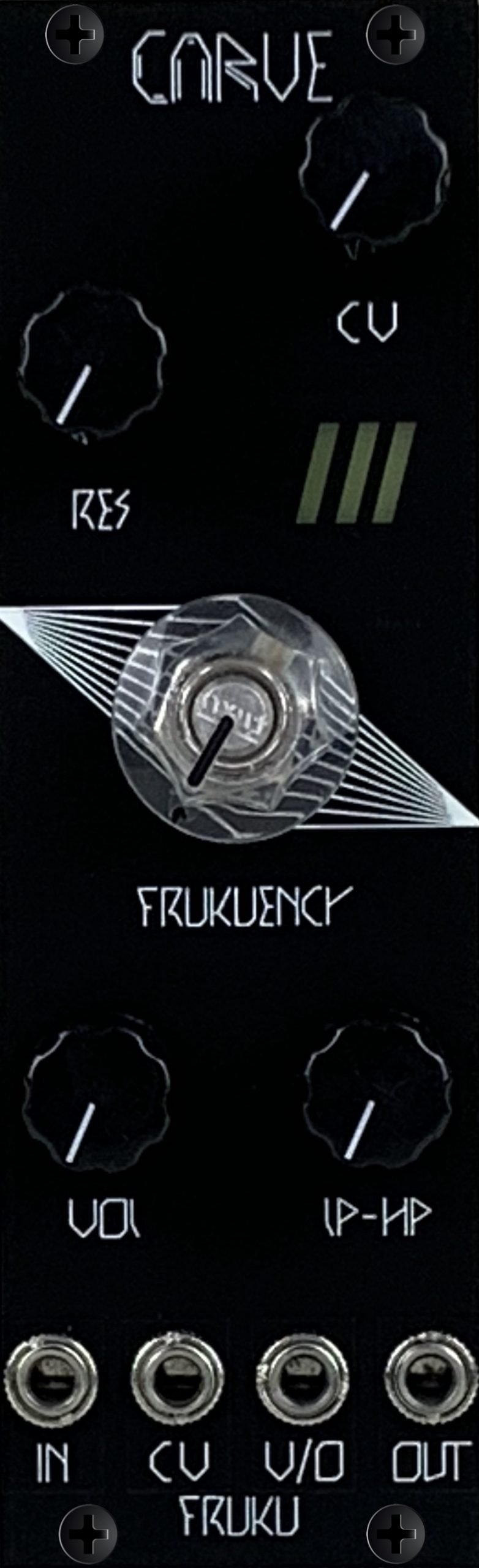 Carve Panel Front panel of the Fruku Carve 8HP Eurorack module
