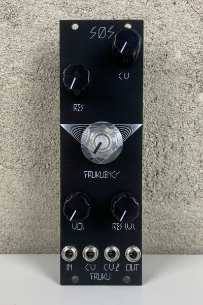 Front angle view of the Fruku S0S 8HP Eurorack module